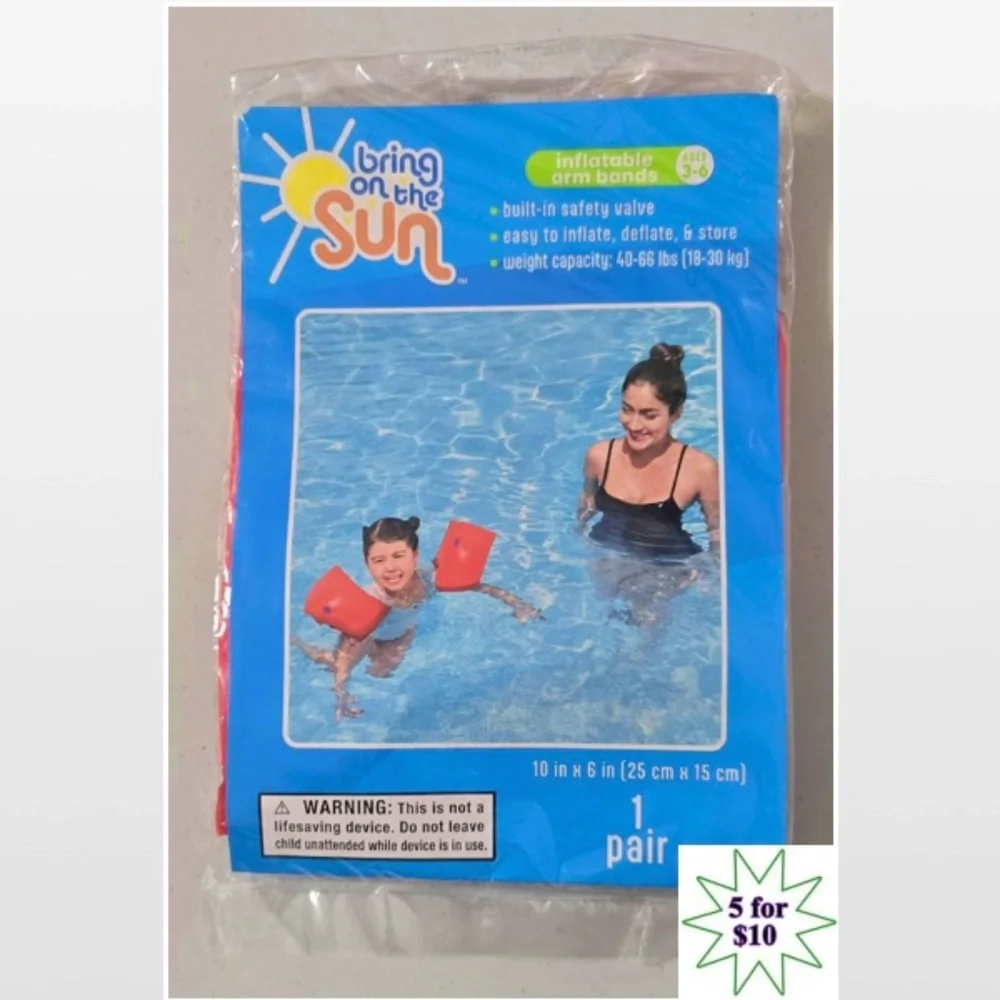 New Water Wings Kids Age 3-6 Swimming Arm Bands Float Orange 1 Pair